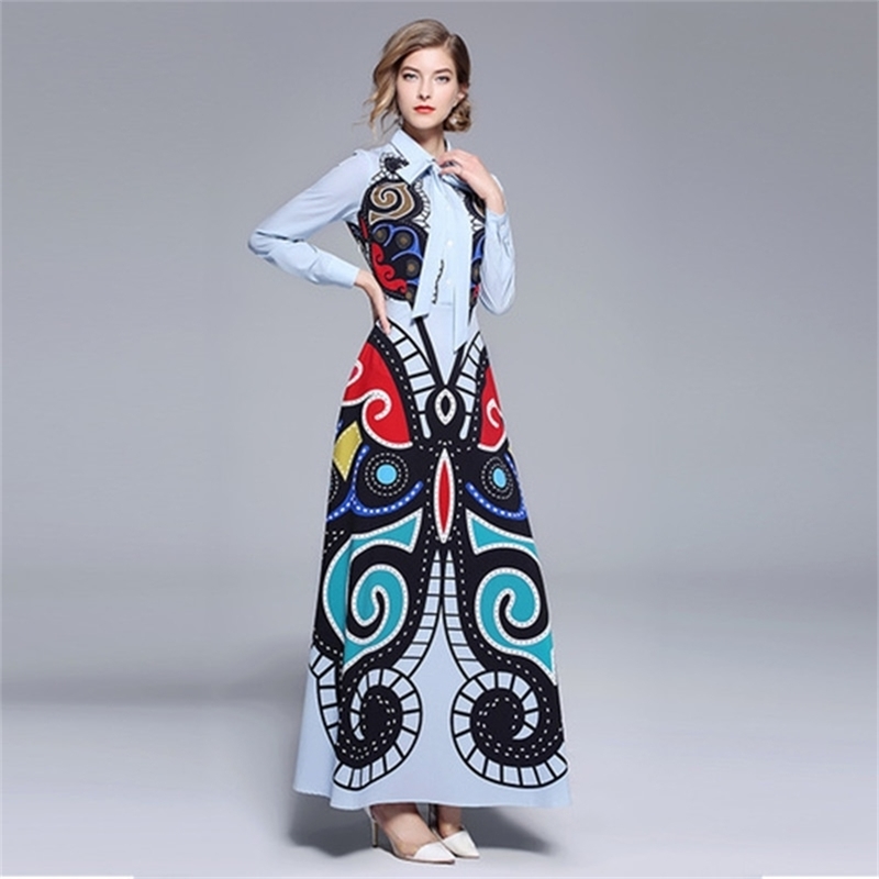 Spring Summer Runway Dress Vestidos Mexican Women Elegant Long Sleeve Vintage Geometric Print Belt Pleated Maxi 210603, Picture color
Spring Summer Runway Dress Vestidos Mexican Women Elegant Long Sleeve Vintage Geometric Print Belt Pleated Maxi 210603, Picture color