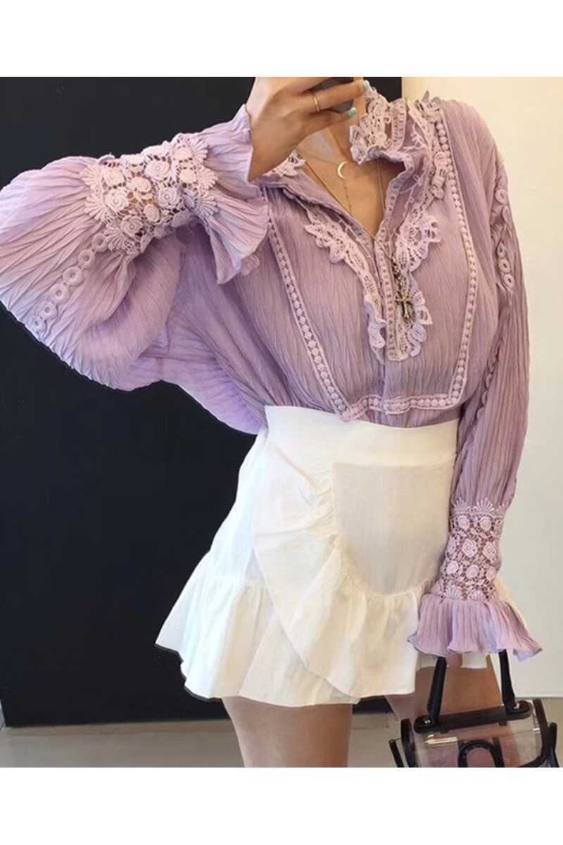 Korea Summer Sweet Embroidered Lace Patchwork Falre Sleeve V Neck Shirt Women Blouse 210615