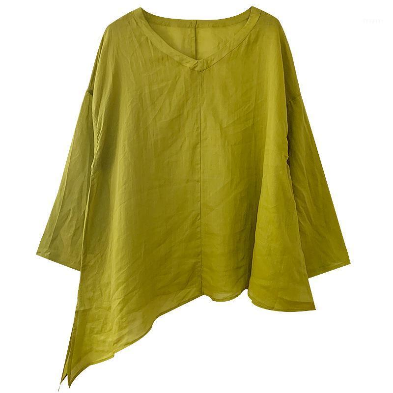 Summer Ramie Solid Color V-neck Loose Temperament Top Women's Elegant Casual T-shirt A23, Apple green
Summer Ramie Solid Color V-neck Loose Temperament Top Women's Elegant Casual T-shirt A23, Apple green