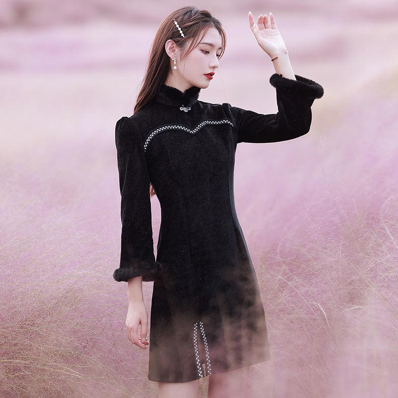 Ethnic Clothing Black Qipao Short Sexy Winter Thicken Women Chinese Dress Vintage Elegant Slim Cheongsam Style Harajuku Robe Orientale
Ethnic Clothing Black Qipao Short Sexy Winter Thicken Women Chinese Dress Vintage Elegant Slim Cheongsam Style Harajuku Robe Orientale