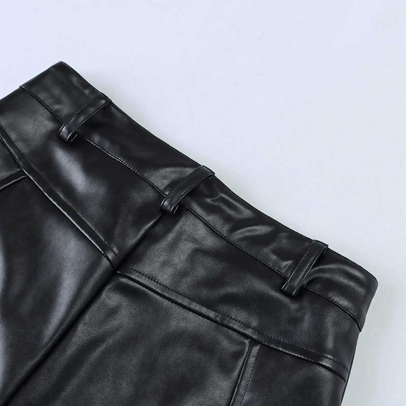 DEAT Spring Arrivals Solid Color High Waist Pocket Decoration Fashion Women Buttocks Wide Leg PU Leather Pants MZ887 210709