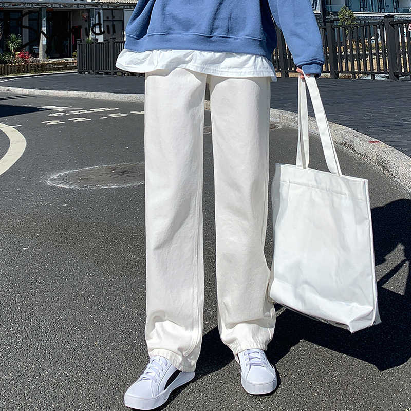 Syiwidii Baggy White High Waisted Jeans for Women Plus Size Denim Pants Full Length Sky Blue Vintage Streetwear Trousers 210922