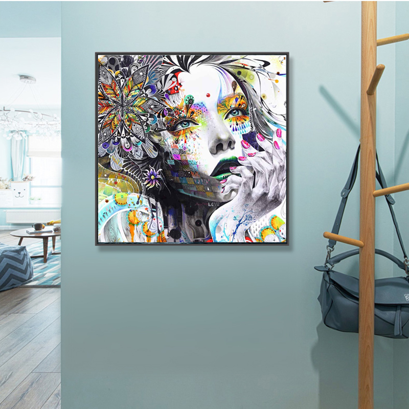 Modern Wall Art Girl With Flowers Oil Painting Abstract Art Prints Painting On Canvas Pictures Decor For Living Room