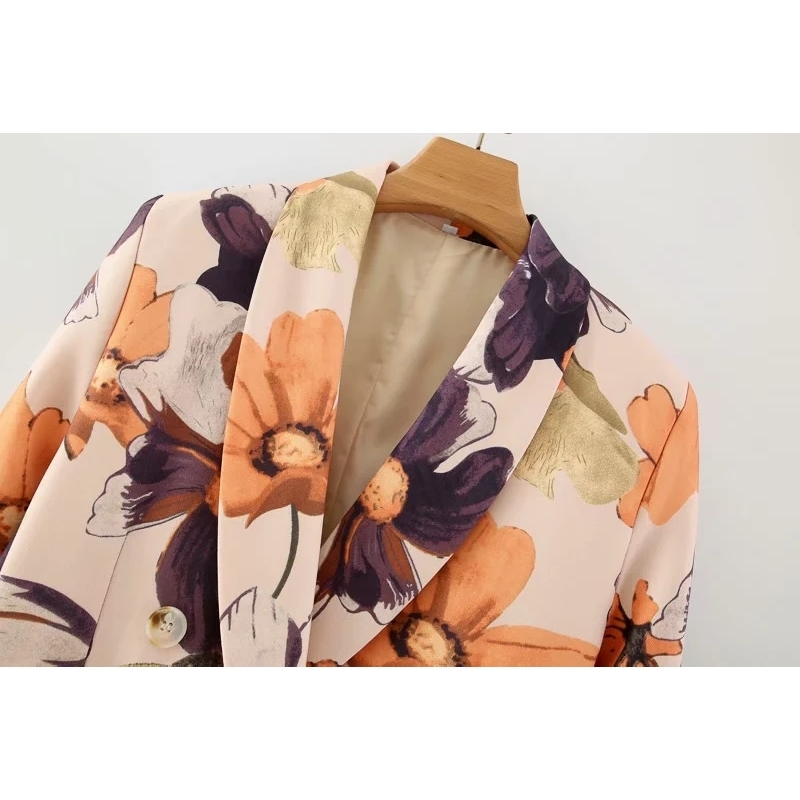 vintage women chic floral blazers autumn fashion ladies elegant slim long suits jacket female casual suit girls cute 210430