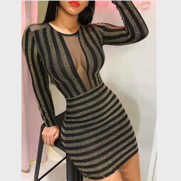 Casual Dresses low-cut Women' bright silk stripe sexy hip wrap tight Long Sleeve Dress, Gold
Casual Dresses low-cut Women' bright silk stripe sexy hip wrap tight Long Sleeve Dress, Gold