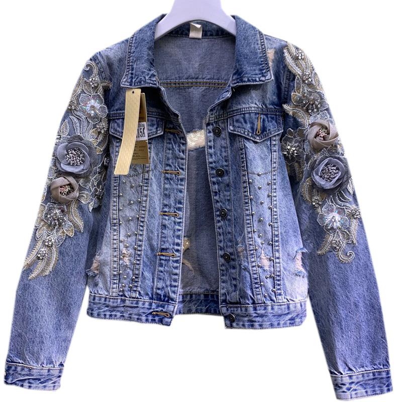 Women' Jackets Denim Jacket Woman Fad Spring Autumn Industrial Beads Embroidered Stereo Flowers Holes Jeans Coat Female Abrigo Mujer, Blue
Women' Jackets Denim Jacket Woman Fad Spring Autumn Industrial Beads Embroidered Stereo Flowers Holes Jeans Coat Female Abrigo Mujer, Blue