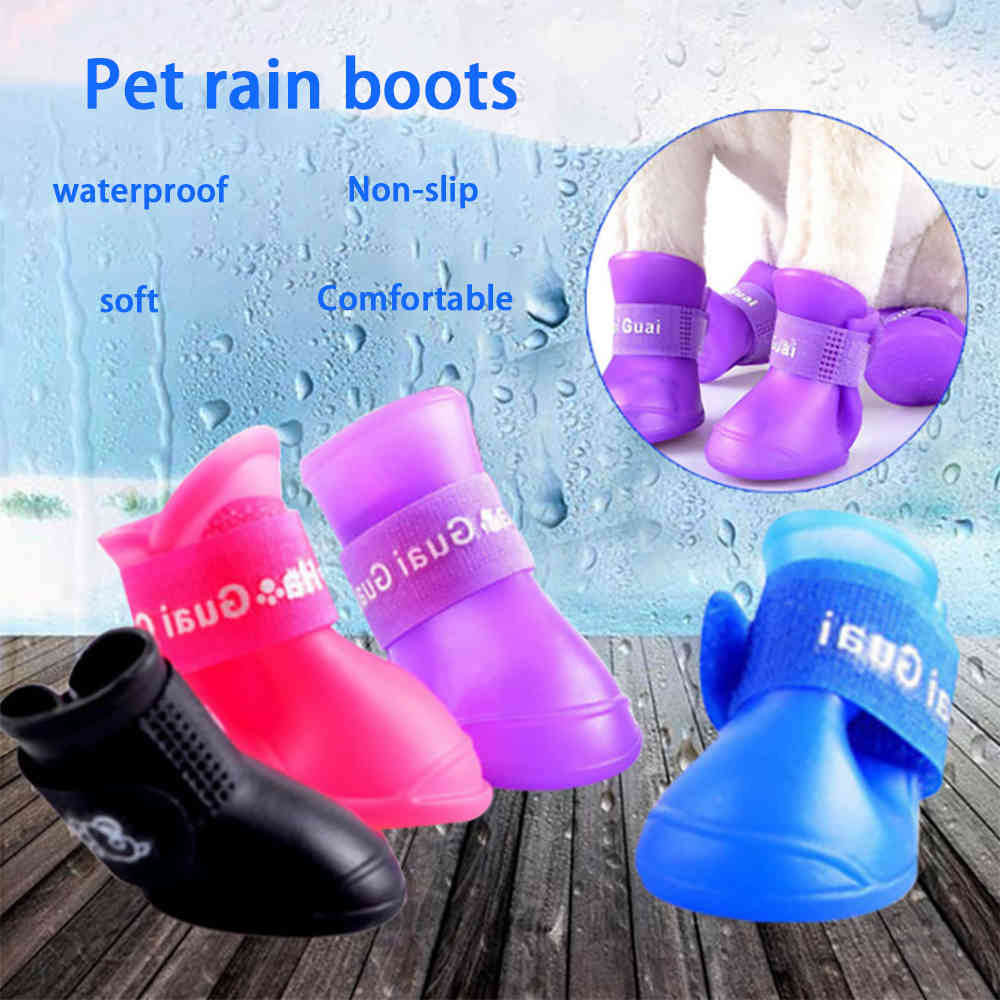 4pcs S/M/L/XL Anti Slip Waterproof Shoes For Dogs Cats Candy Colors Rubber Boots Fashion Dog Accessories Pet Rain Shoes