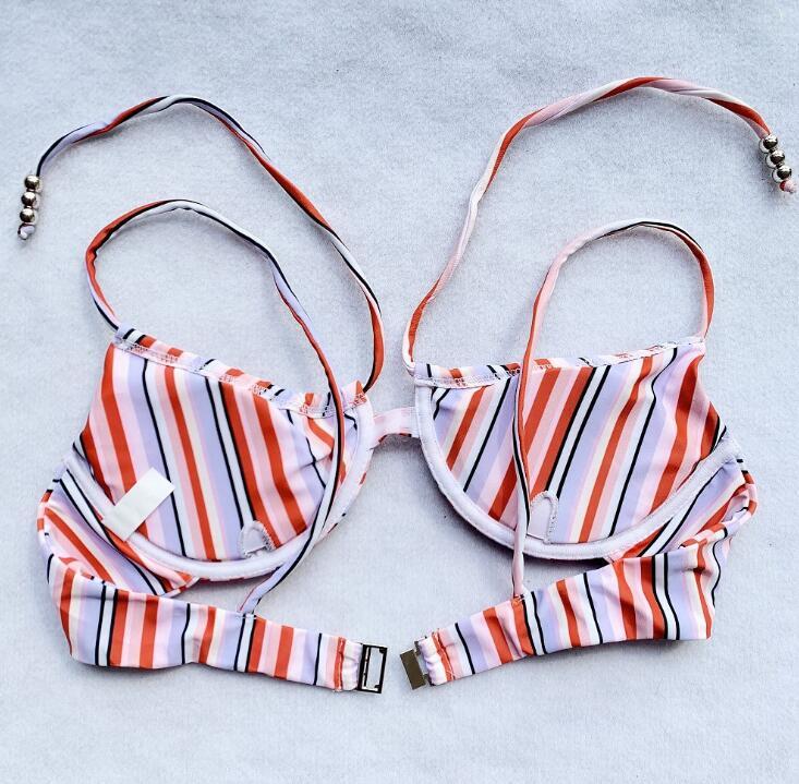Beach Set Sexy Ladies Back Push Up Striped Bikini Padded Bra Swimwear Swim Women Suit Swimsuit Beachwear 2 pieces set 210429