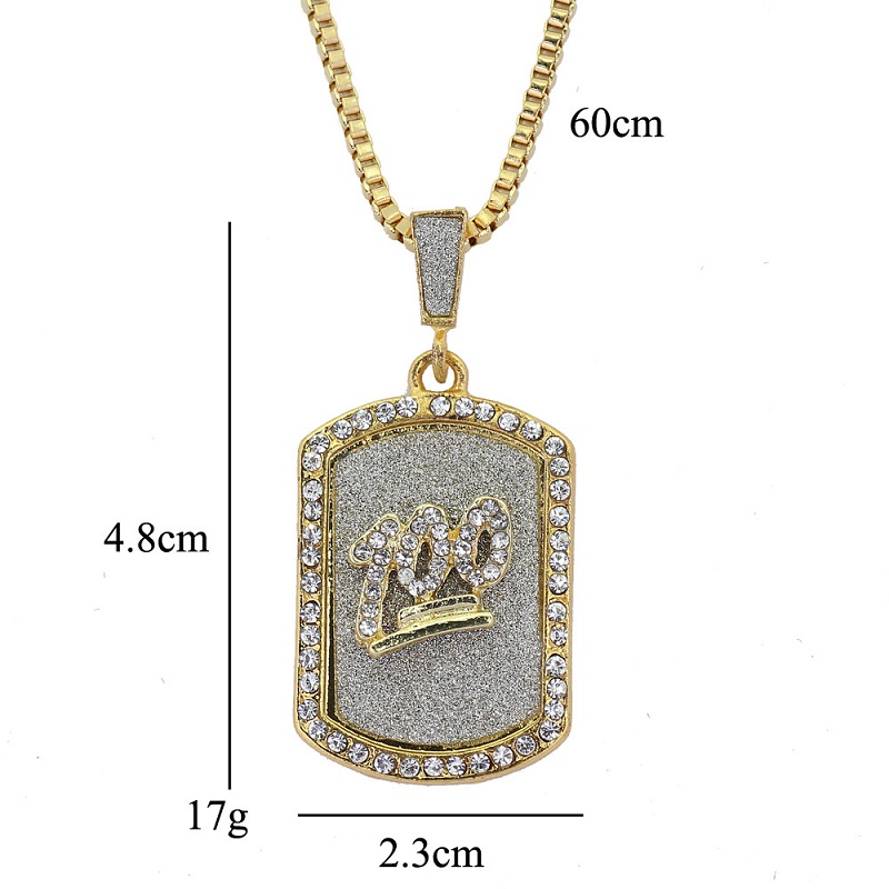 Fashion Mens Hip Hop Necklace Jewelry Iced Out Dog Tag Pendant Necklaces Gold Box Chain