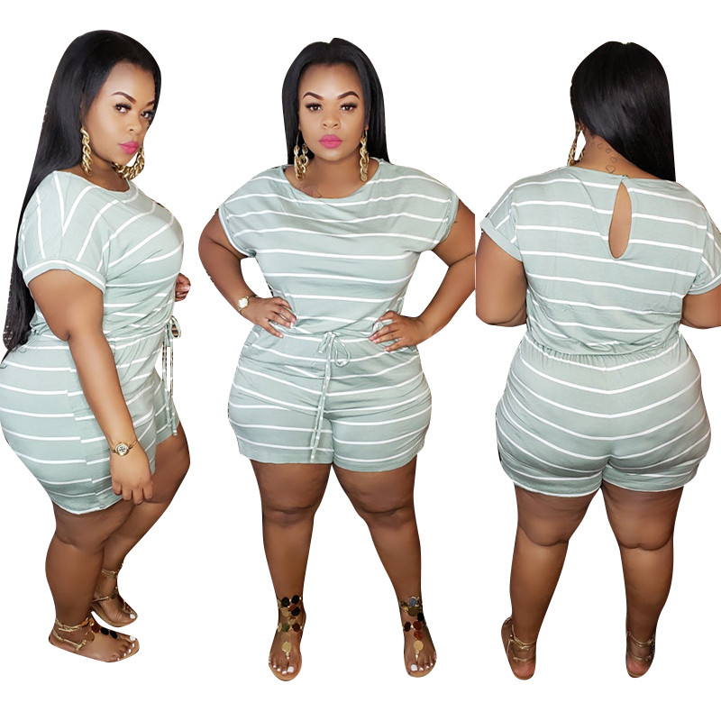 Women Plus Size Rompers 3XL 4XL 5XL Striped bigger sizes jumpsuits Summer Shorts Short Sleeve Bodysuits Casual Loose Overalls bandage playsuits DHL 53