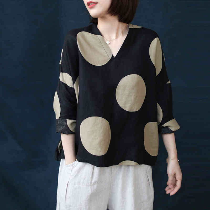 Johnature Spring Linen Long Sleeve Polka Dot Shirt Loose Casual All-match Women V-neck Tops Shirts 210521, Black
Johnature Spring Linen Long Sleeve Polka Dot Shirt Loose Casual All-match Women V-neck Tops Shirts 210521, Black