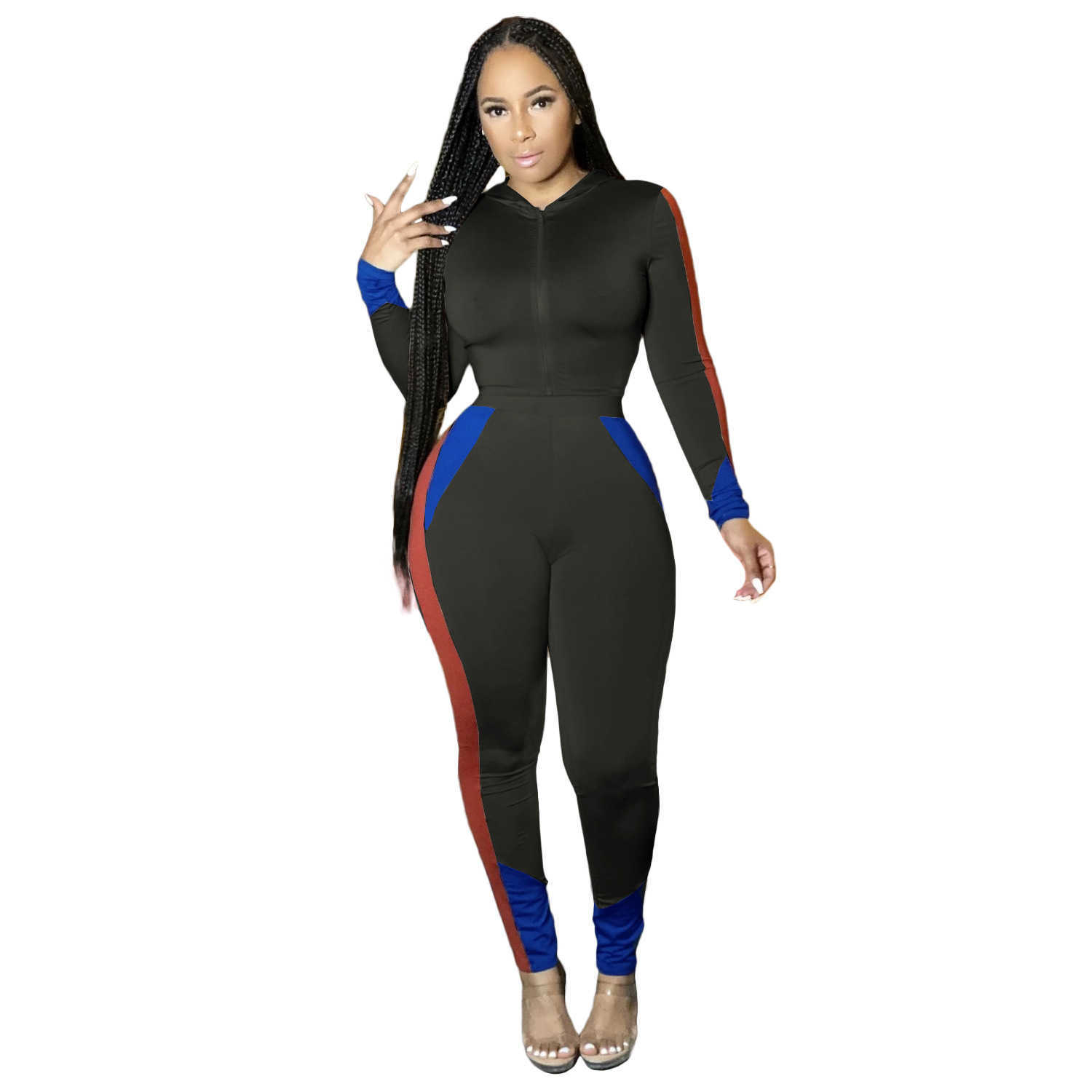 Women's Two Piece Pants Designers Women Clothes pants 2023 fashion tight splicing two piece set leisure sports suit hooded suit