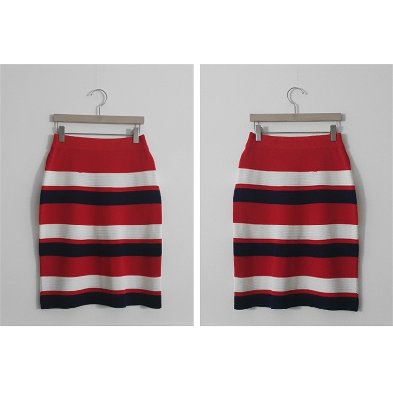 Knitted Striped 3 Pieces Set Women Single-Breasted Cardigan + Short Sleeve Pullover Tops Bodycon Skirt Suit Women's Sets 210519