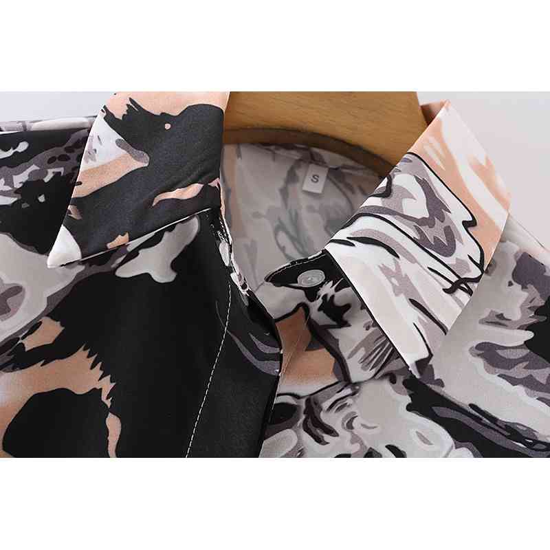 Streetwear Women Abstract Print Shirts Fashion Ladies Turn Down Collar Tops Causal Female Chic Pocket Long Blouses 210430