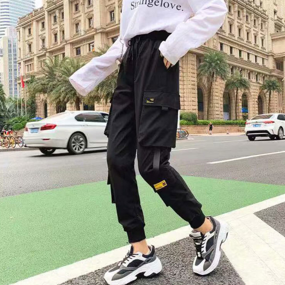 Fashion Streetwear Cargo Pants Elastic Waist Joggers Harajuku BF Loose Haren Casual Trousers Plus Size 3XL 210428
