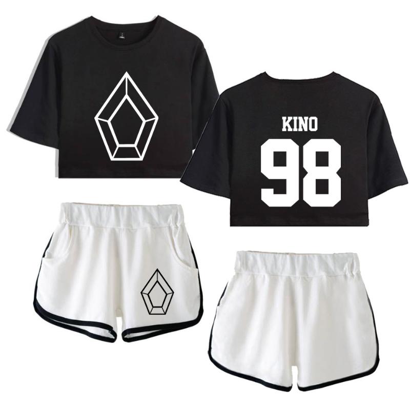 Fashion Summer Pentagon Exposed Navel Black T-shirt+white Shorts Women's Two-piece Sets High Quality Girls Suit Tracksuits, Gray 
Fashion Summer Pentagon Exposed Navel Black T-shirt+white Shorts Women's Two-piece Sets High Quality Girls Suit Tracksuits, Gray