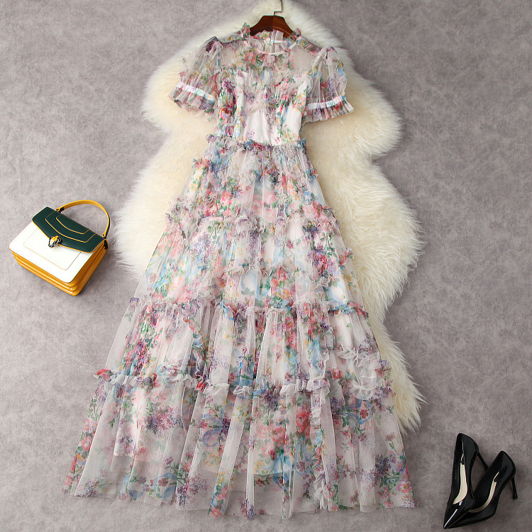 Europe and the United States women' clothing New Summer 2021 With short sleeves Fashion mesh print pleated dress, Beige
Europe and the United States women' clothing New Summer 2021 With short sleeves Fashion mesh print pleated dress, Beige
