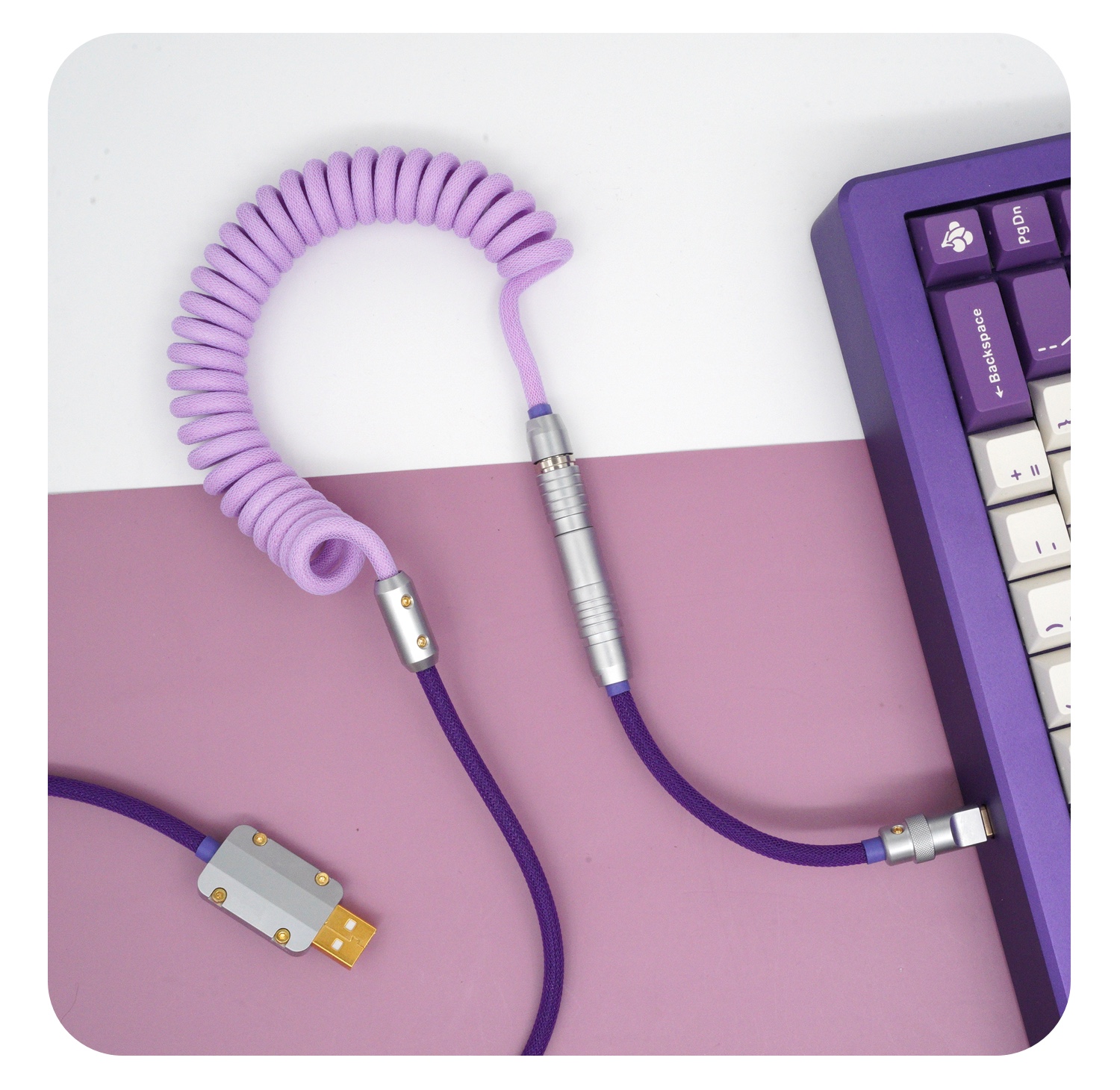 GeekCable Handmade Customized Mechanical Keyboard Data Cable For GMK Theme SP Keycap Line Lavender Purple Colorway