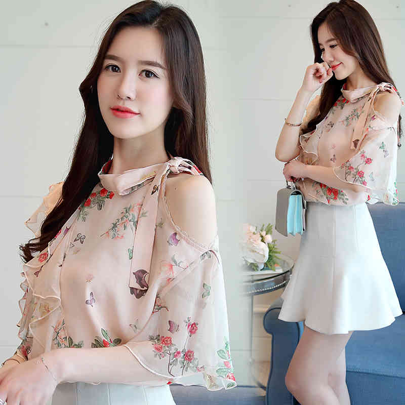 fashion women tops and blouses print pink chiffon blouse shirt summer shirts s clothing blusas femininas 1887 50 210506
