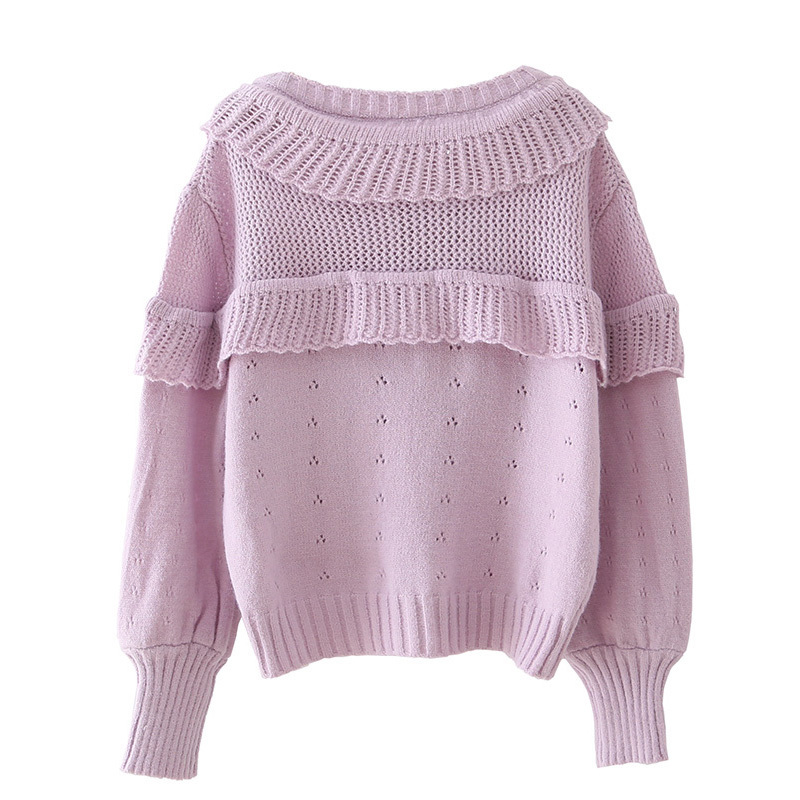 Hollow Knitted Cardigan Women Autumn Ruffle Harajuku Single-breasted Long-sleeved College Style Simple Chic Female Sweater 210507