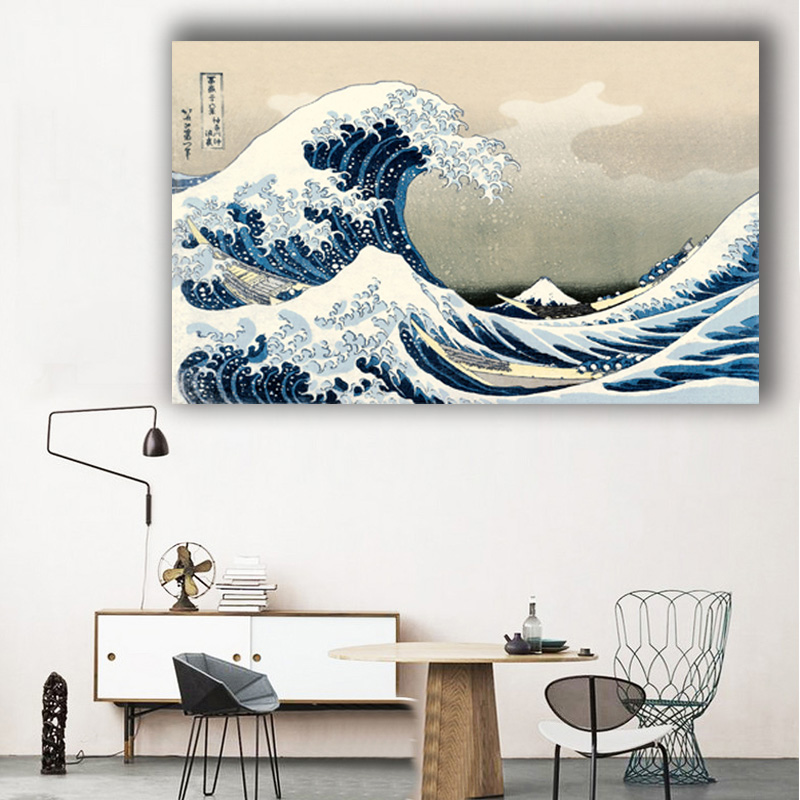 Decoration Wall Art Japanese Style Painting Kanagawa Surf Canvas Art Posters and Prints On Canvas Painting Decorative Pictures