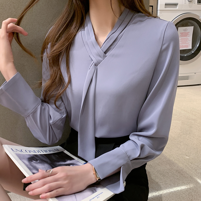 Loose Pullover Plus Size Tops Fashion Women Blouses Autumn Shirt Office Lady Shirts Solid Long Sleeve Chiffon 11050 210427