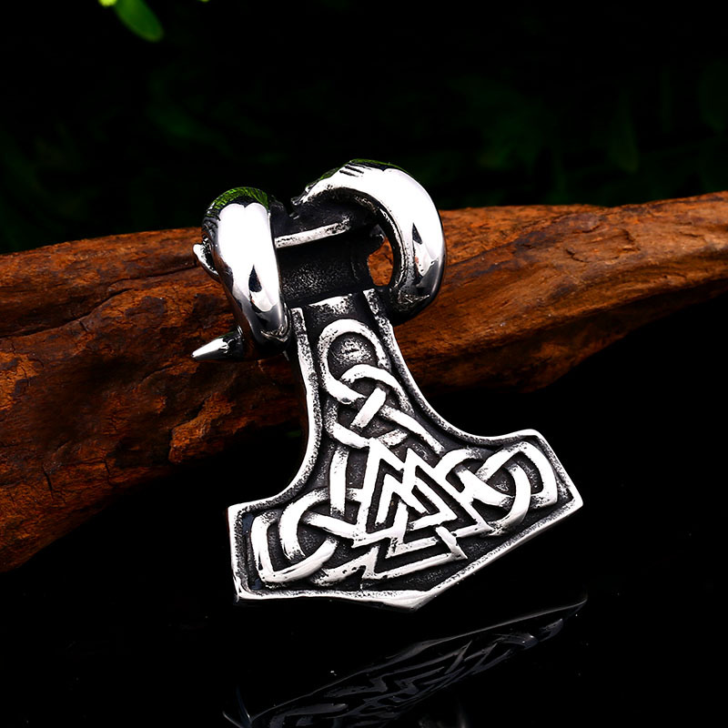 Vintage Men's Stainless Steel Pendant Necklace Norse Viking Goat Ram Odin Myth Punk Biker Charm with Ball Chain