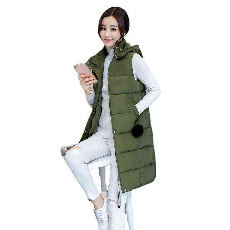 Winter Women Cotton Down Vest Plus Size M-5XL Sleeveless Warm Hooded Loose Casual Long Female Outerwear Padded Jacket 211120