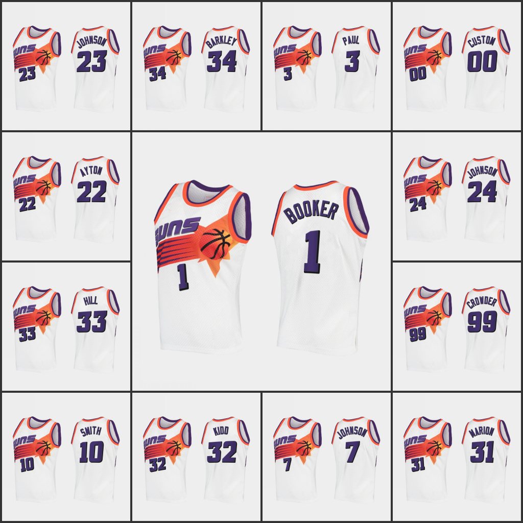 PhoenixSunsBasketball Devin Booker Deandre Ayton Chris Paul Grant Hill Jae Crowder Custom HardwoodClassics Authentic White, Black
PhoenixSunsBasketball Devin Booker Deandre Ayton Chris Paul Grant Hill Jae Crowder Custom HardwoodClassics Authentic White, Black