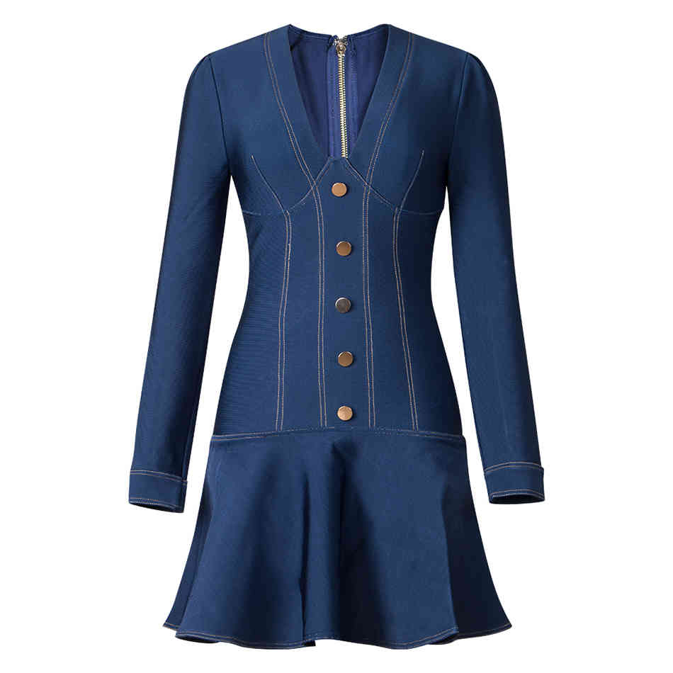 Free Autumn Women's Elegant Bandage Dresse Sexy V-neck Puff Sleeve Button A-line Dress Mini Club Party Dresses 210524