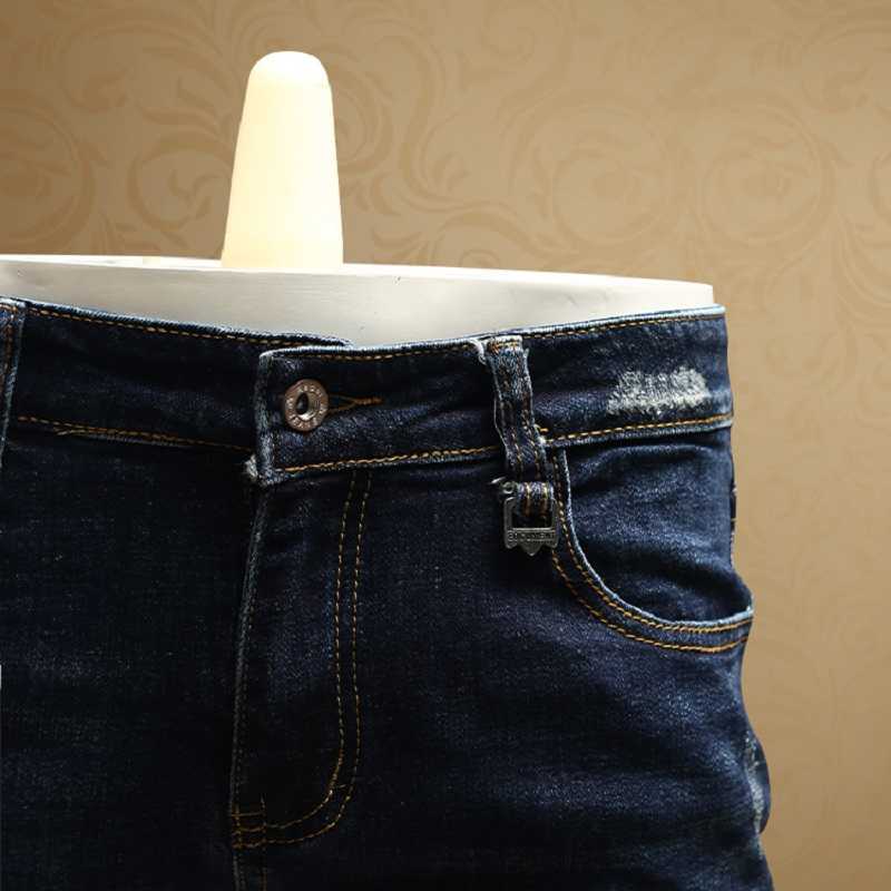Fashion Skinny Ripped Blue Jeans Men Quality Cotton Streetwear Slim Fit Straight Stretch Denim Pants 211009
