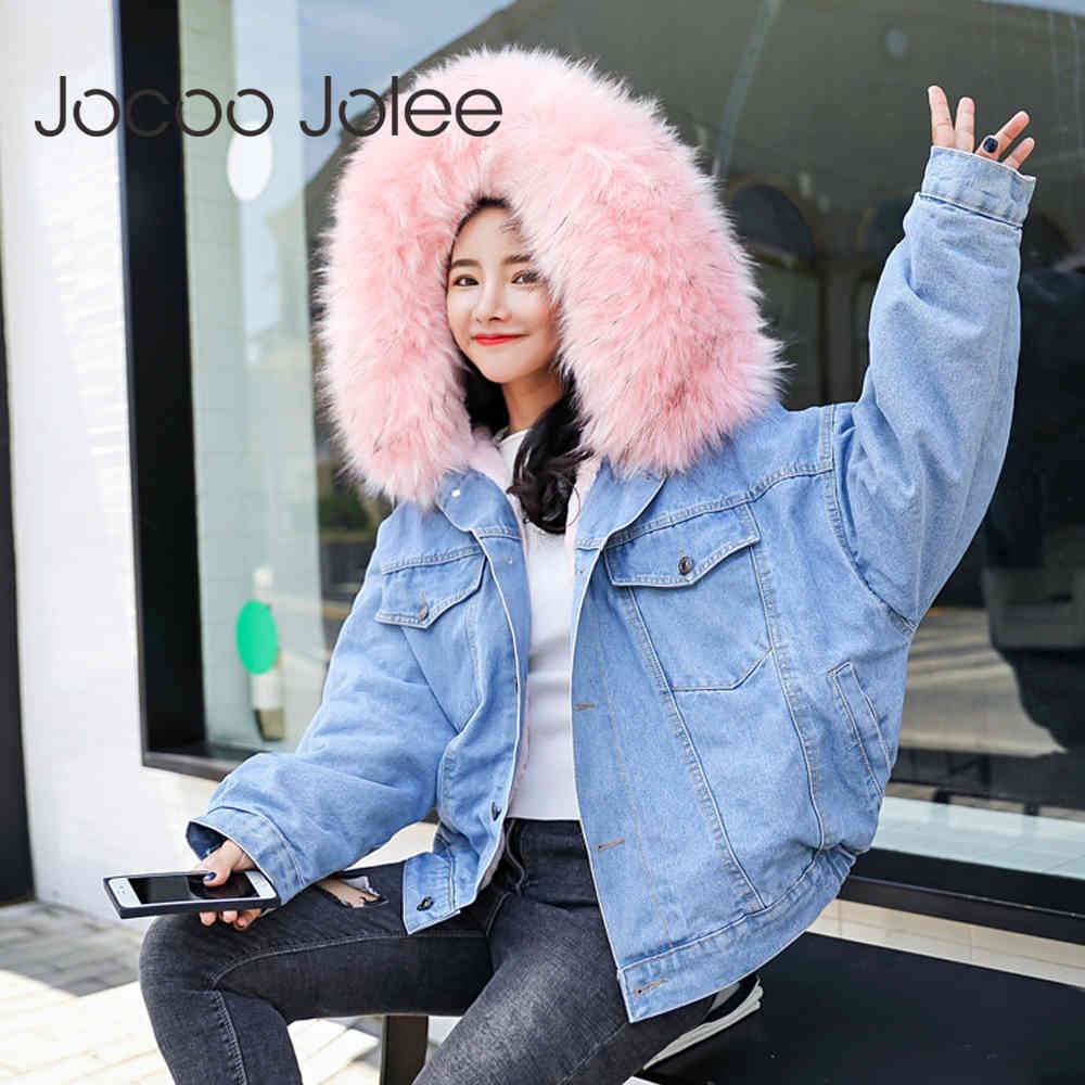 Women Winter Thick Jean Jacket Fleece Hooded Denim Coat Female Lamb Fur Padded Warm Outwear Plus Size 210428