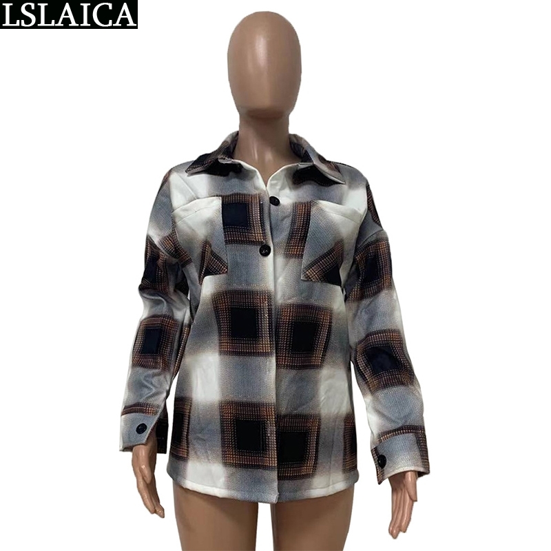 Long Plaid Jackets Fashion Commute Elegant Jaket for Women Casual Sleeve Turn-down Collar Chaquetas De Mujer 210520