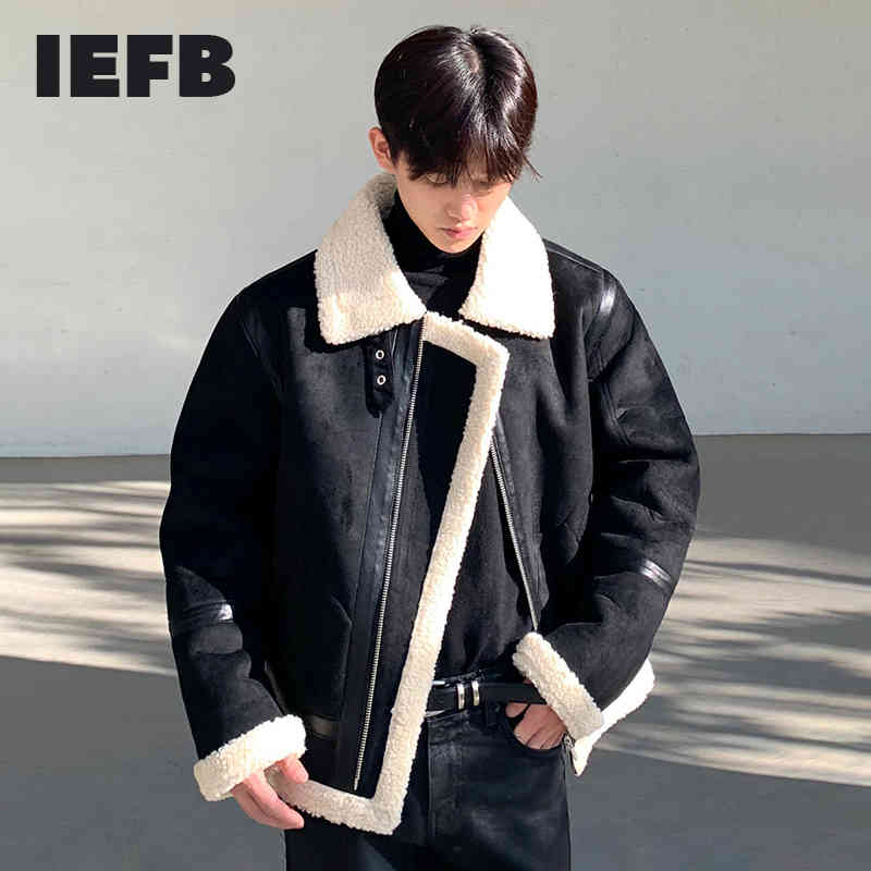 IEFB men's autumn winter color block patchwork black cotton padded jackets Korean fashion suede loose thick fur lamb coat 9Y4768 210524
IEFB men's autumn winter color block patchwork black cotton padded jackets Korean fashion suede loose thick fur lamb coat 9Y4768 210524