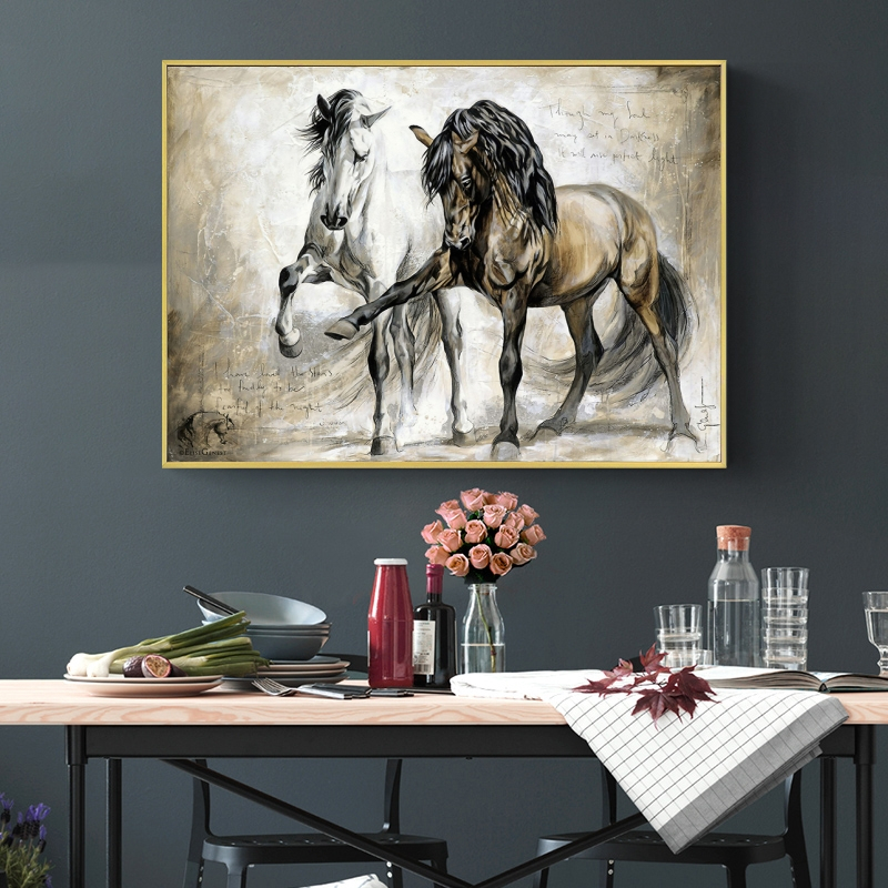 Retro Horse Oil Canvas Paintings Wall ArtAbstract Animal Hanging Pictures for Living Room Home Decor