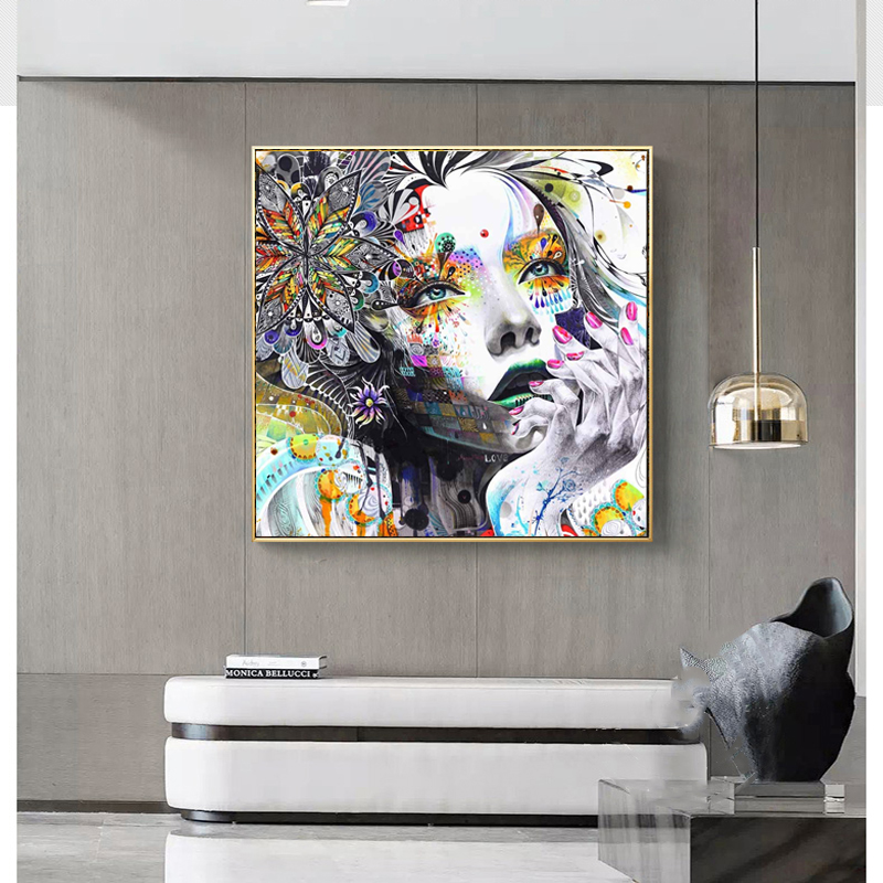 Modern Wall Art Girl With Flowers Oil Painting Abstract Art Prints Painting On Canvas Pictures Decor For Living Room