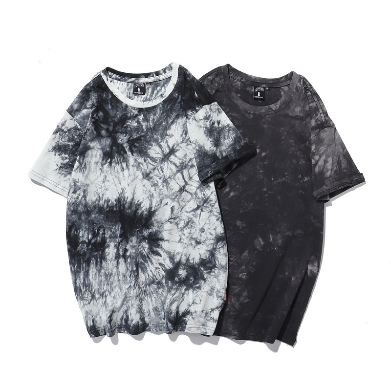t shirt tie dyed short sleeve 2021 summer round neck loose guochao couple men's half, White;black
t shirt tie dyed short sleeve 2021 summer round neck loose guochao couple men's half, White;black