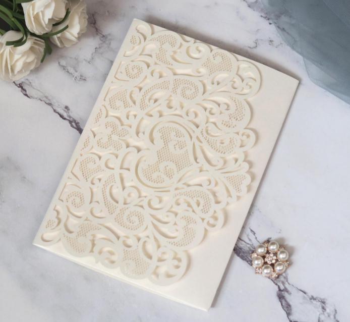 2021 Ivory Customizable Laser Cut Tri-fold Wedding Invitation, Invites With Respond Card And Envelope, Invite for Wedding, Birthday