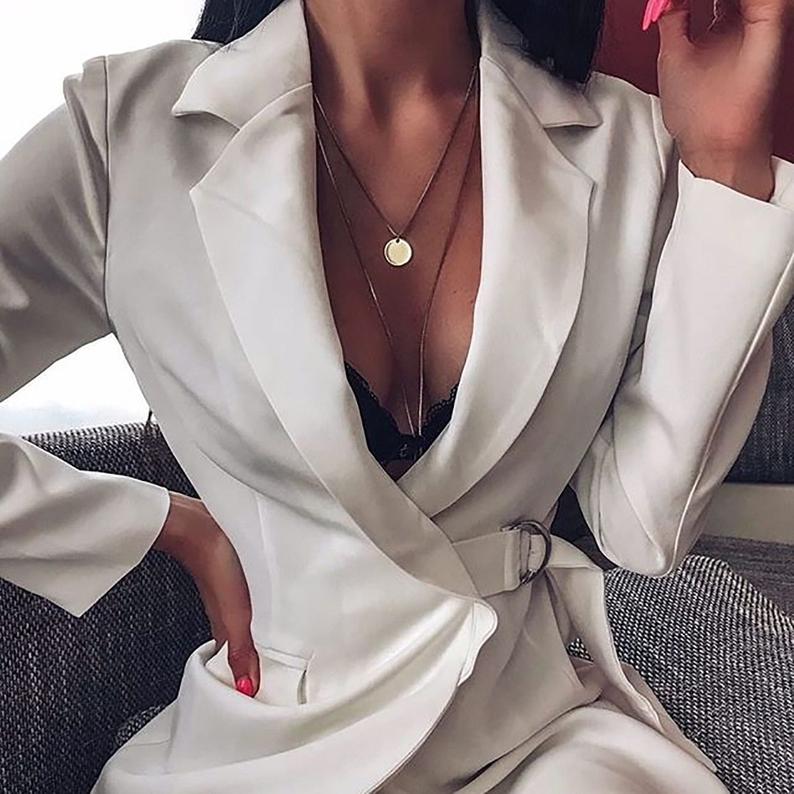 White Long Sleeve Blazer Dress Suits with Belt V Neck Bride Wedding Outfits Leisure Mini Short Evening Party Wear Only One Piece