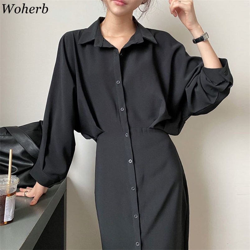 Casual Shirt Dress for Women Korean Chic Robe Loose Batwing Sleeve Dresses Female Vintage Elegant Vestidos Mujer 210519
