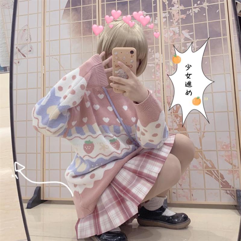 Women's Sweaters Pink Cartoon Strawberry Embroidery Sweet Style Knitted Pullovers Women 2021 Winter Thick Warm Sweater Jumpers Girls Top
Women's Sweaters Pink Cartoon Strawberry Embroidery Sweet Style Knitted Pullovers Women 2021 Winter Thick Warm Sweater Jumpers Girls Top
