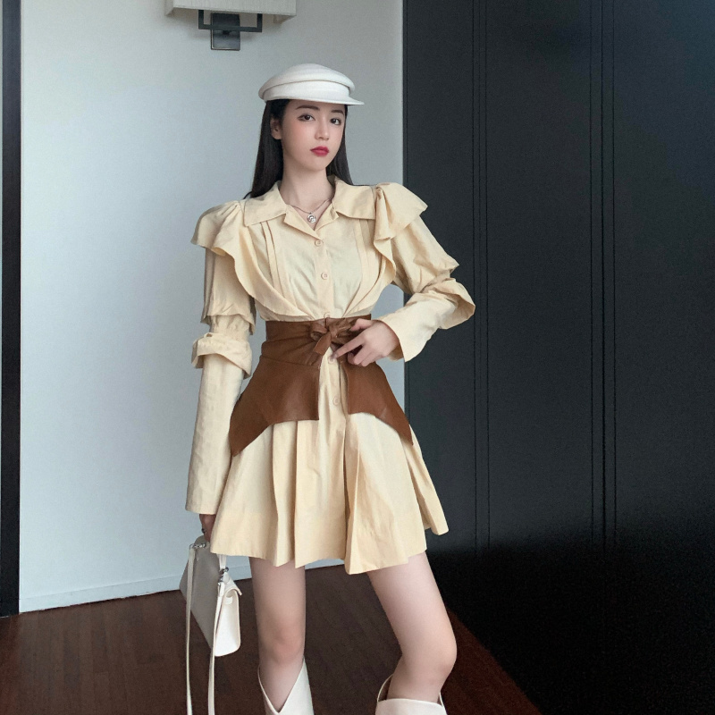 Sexy Shirt Dress Women Ruffle Long Sleeve Dresses Lady Korean Chic Vestidos with Belt High Street Fashin Robe 210519