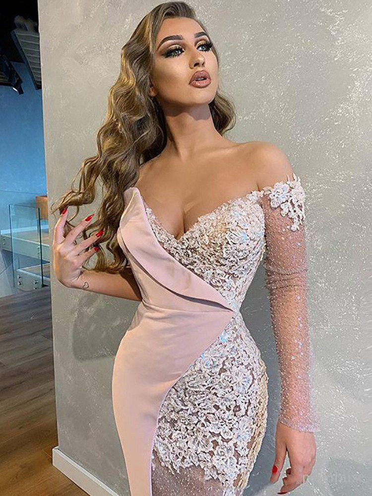 Sexy Mermaid Evening Dresses With Off-shouder Strapless Applique race Formal Party Prom Dress For Arabic Women Vestidos De Novia