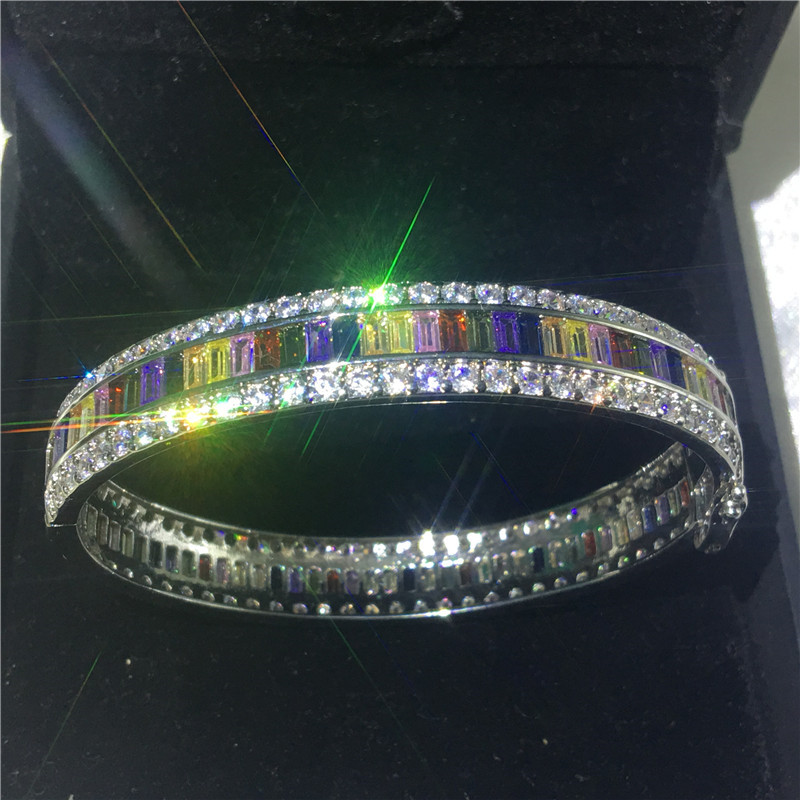 Handmade Sparkling Cuba Bracelets Luxury Jewelry 18K White Gold Fill CZ Crystal Zircon Hip Hop Party Promise High Quality Women Men Bangle For Lovers 