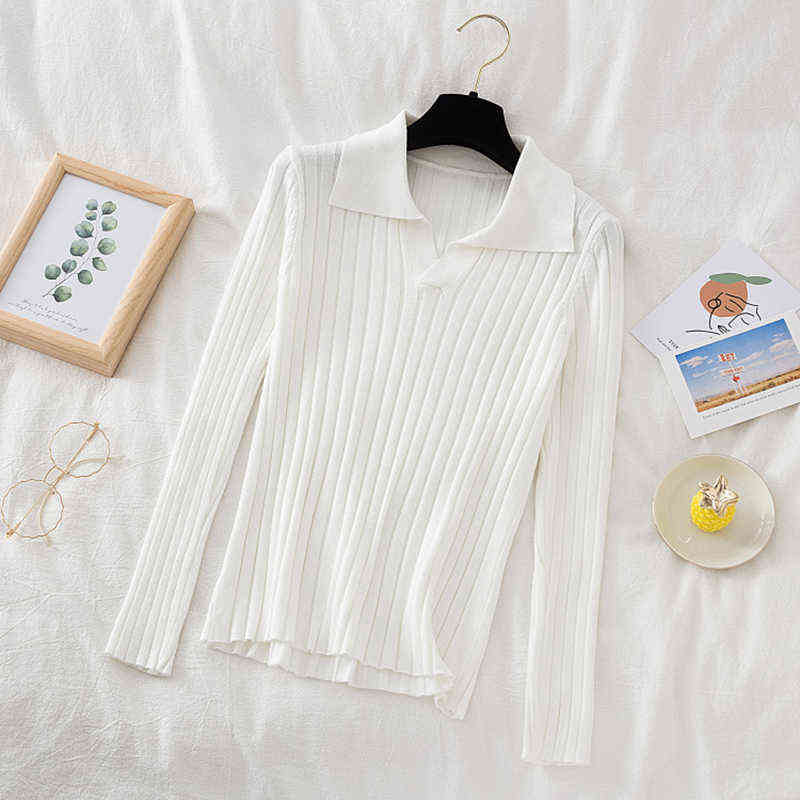 Korean Style Turn-Down Collar Women Sweater Female Long Sleeve Casual Pullovers Knitted Sweaters Clothes Sweter Mujer Fall 211123wtt