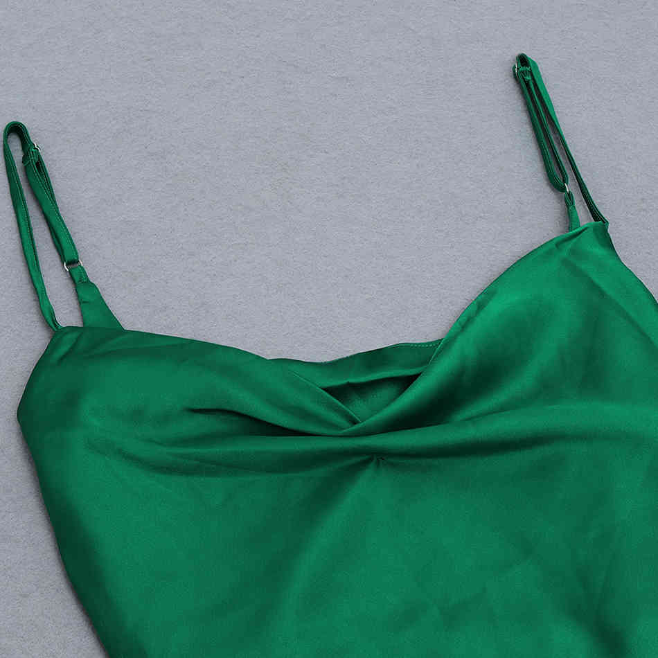 Free Women's Summer Midi Satin Dress Green Sexy Spaghetti Strap Sleeveless Halter Club Evening Party Vestido 210524