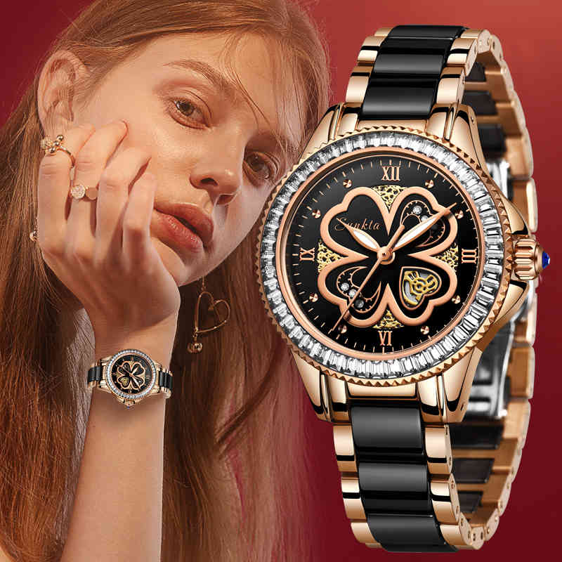 SUNKTA Woman Watches Ladies Rose Gold Creative Ceramic Luxury Women's Bracelet Watches Female Clock Wrist Watch Relogio Feminino 210517, Black sliver
SUNKTA Woman Watches Ladies Rose Gold Creative Ceramic Luxury Women's Bracelet Watches Female Clock Wrist Watch Relogio Feminino 210517, Black sliver