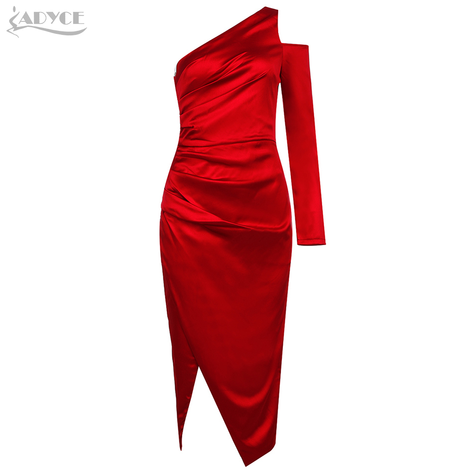 Autumn Fashion Red One Shoulder Dress Sexy Long Sleeve Women Midi Club Celebrity Runway Party Dresses Vestidos 210423