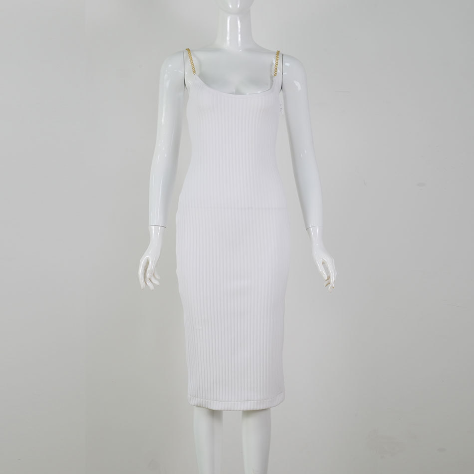Free Summer Women's Bandage Dress Sexy Spaghetti Chain Strap Sleeveless Bodycon Club Party Vestido 210524