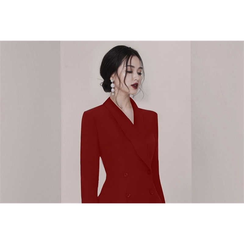 Spring Double-Breasted Pleated Dress Women Korea Vintage Office Wear Dresses Vestidos 210520